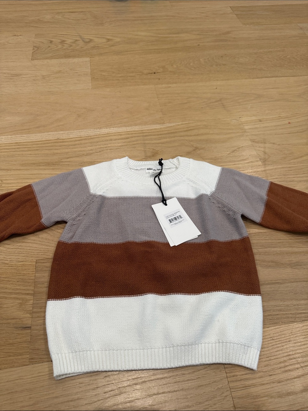 Colorblock Crewneck Sweater in White, Taupe & Rust